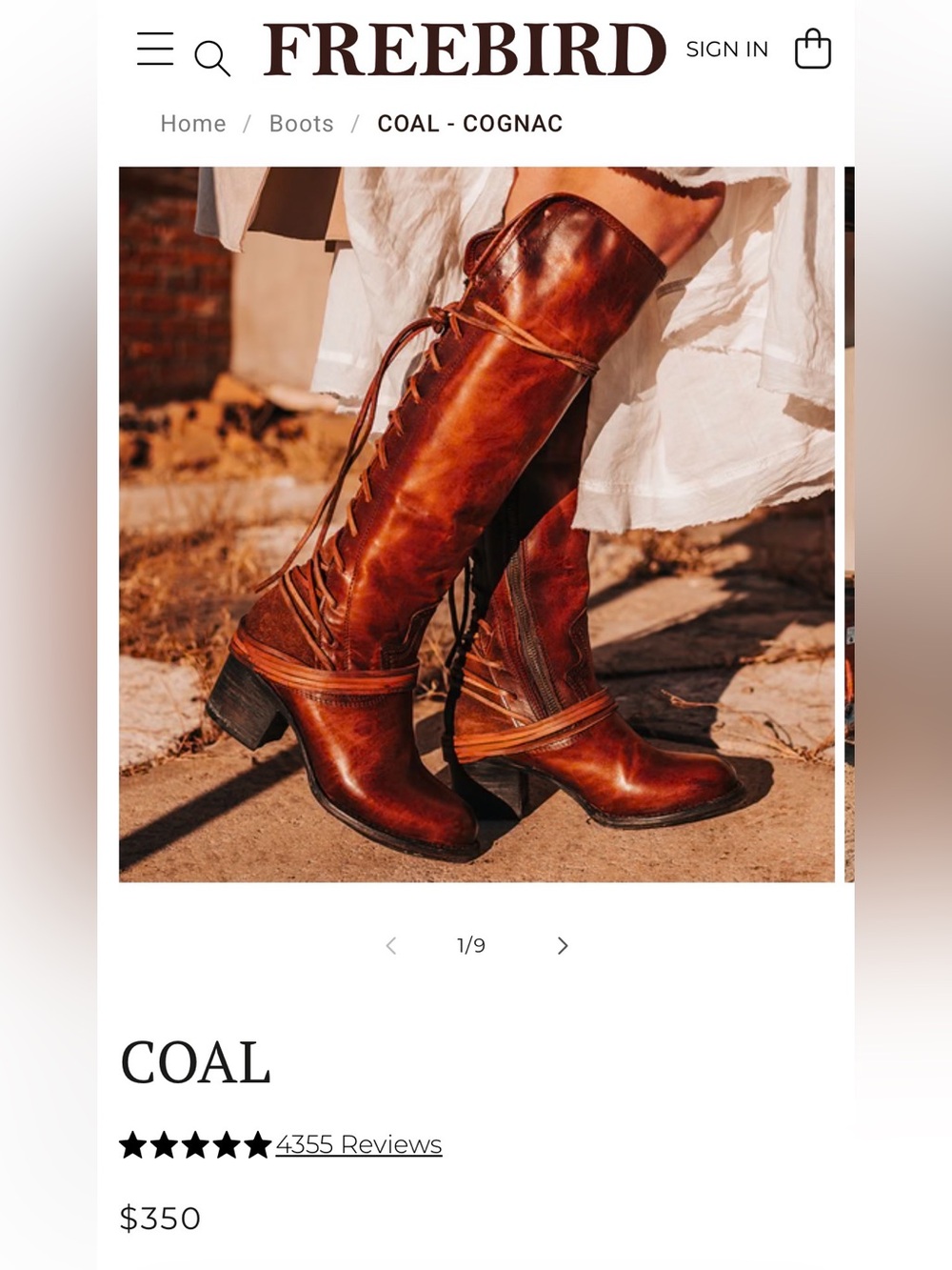 FREEBIRD Coal Over-the-Knee Lace-Up Leather Boots in Cognac